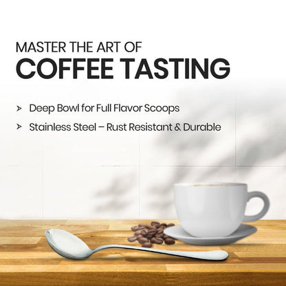 Rattleware Stainless Steel Cupping Spoon Deep Bowl Edition Sleek Professional Design Precision Crafted for Coffee Tasting Durable Ergonomic Handle Perfect for Coffee Cupping Enthusiasts and Baristas