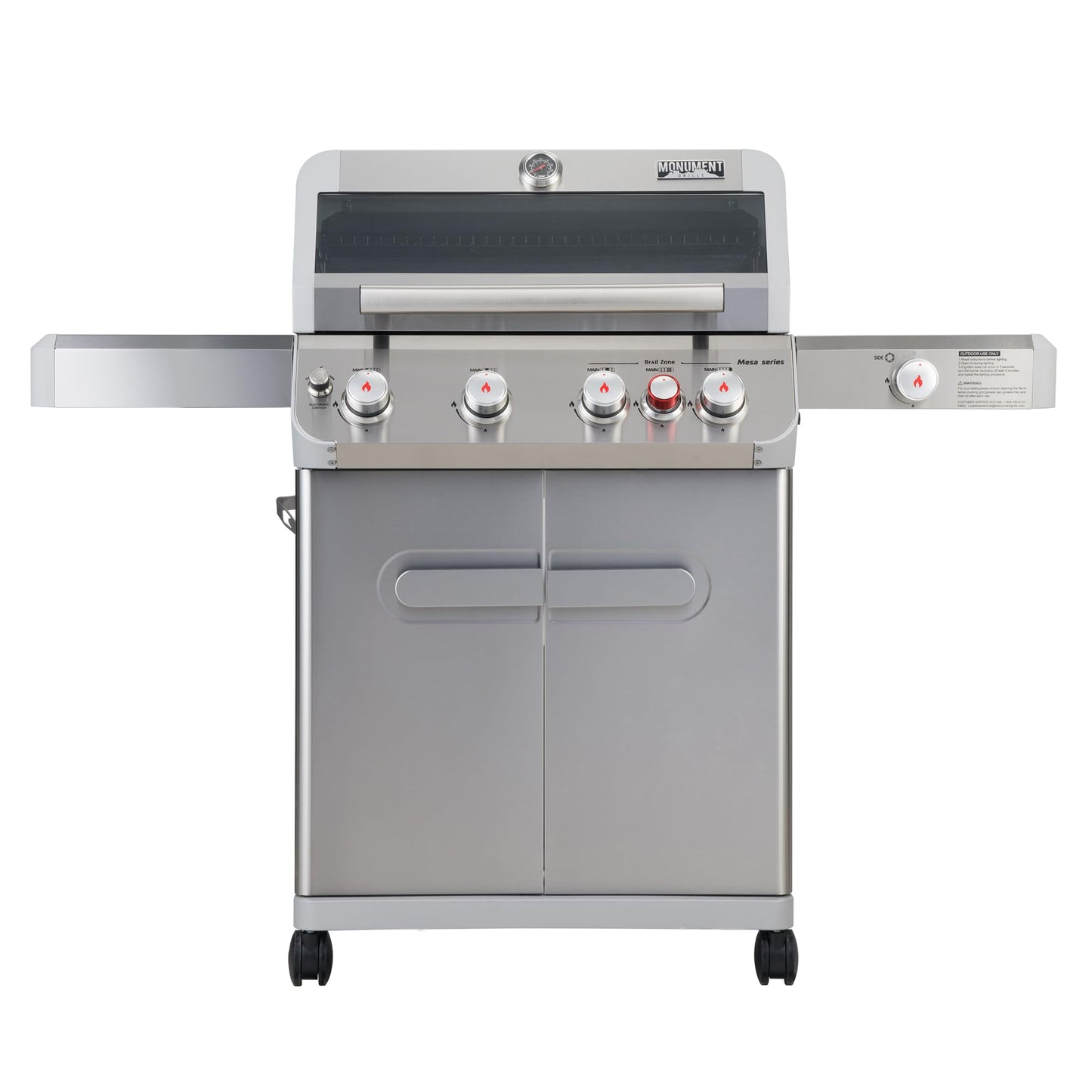 Monument Grills Mesa Series, 4+1 Outdoor Barbecue Stainless Steel Propane Gas Grill, 4 Burners & 1 Side Burner 62,000 BTU Patio Garden Barbecue Grill with Knob Controls, Mesa415BZ