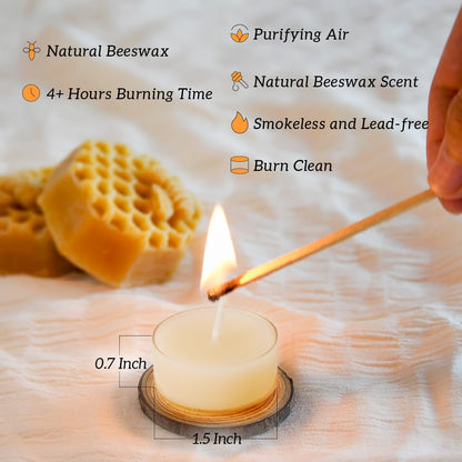 16PCS Pure White Beeswax Tealight Candles, Natural Scent, Clear Cup