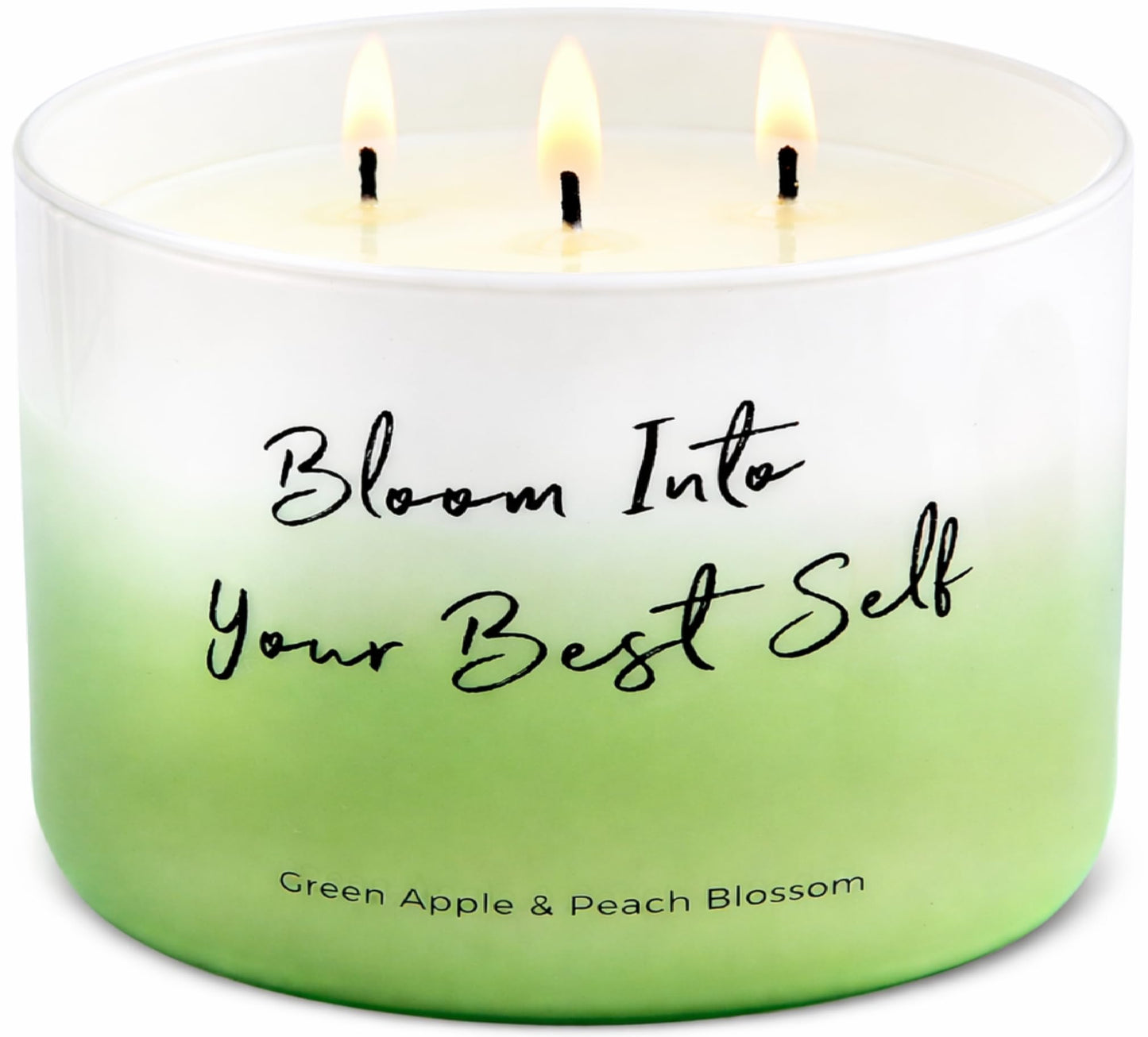 Green Apple Peach Blossom Scented Soy Candle - Large 3-Wick Aromatherapy Candle for Home, 15.8oz - Fresh Fruity Scent - “Bloom Into Your Best Self” Quote - Inspirational Home Decor Gift