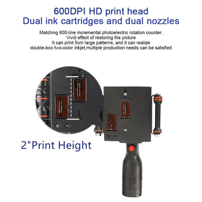 Dual Nozzle Handheld Inkjet Printer E50, 2"/50.8mm Print Height, Support 2 Color Printing, with 4.3" Touch Screen & 2pcs Original Fast-Drying Ink Large Charater Date Coding Machine for Any Surface