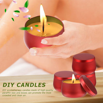 FOMIYES 12Pcs Red Tinplate Candle Jars - 4oz Round Sealed Metal Containers with Cover for Candies, Tea, Beads, Party Favors, and Storage