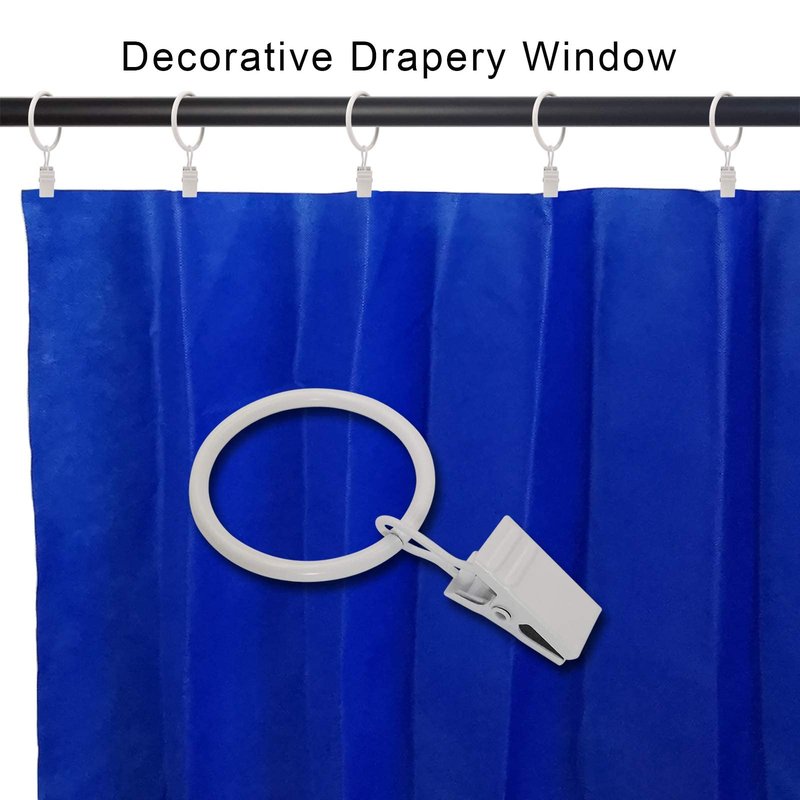 AMZSEVEN 40 Pack Curtain Rings with Clips, Drapery Clips with Rings, Drapes Rings 1.26 in Interior Diameter, Fits up to 1 in Curtain Rod, White