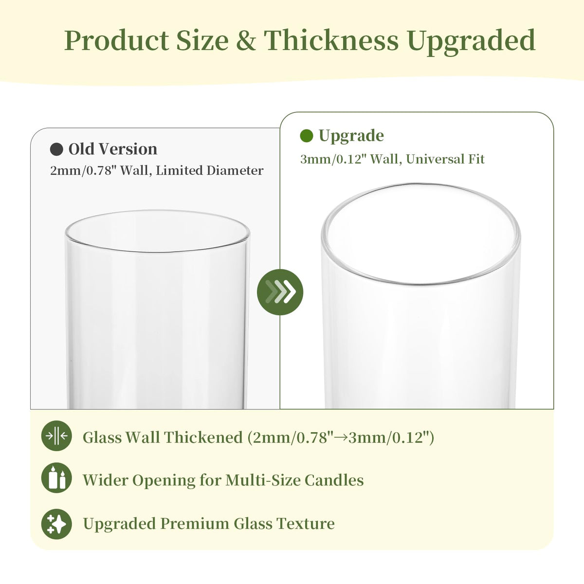 Glasseam Hurricane Glass Candle Holders: 3 Pcs Clear Cylinder Vases for Centerpieces Large Pillar Candle Holder for Floating Candles Modern Home Decor Wedding Table 5.3'' 7.3'' 9.5'' Height