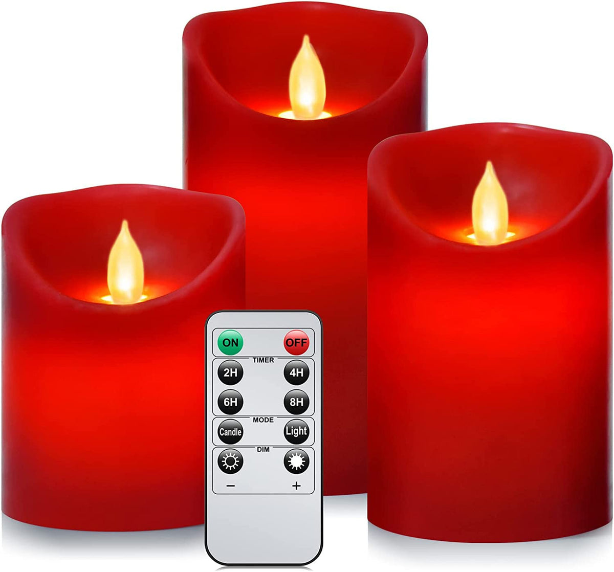 Paichi Flameless Battery Operated LED Candles, Remote Control Electric Realistic Candles Flickering Real Wax 4/5/6 Inch 3PACK with 2/4/6/8 Hour Timer for Home Decor Holidays Party (Red)