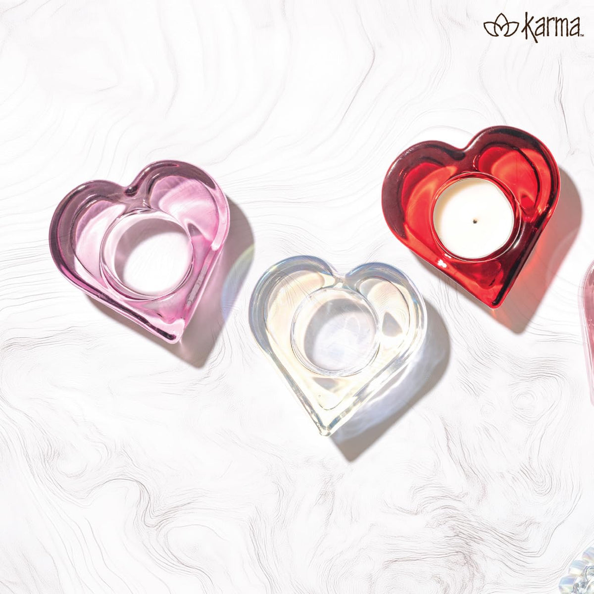 Karma, Glass Heart Tealight Holder, Chunky Glass Candle Holder Votive for Home and Party Decor, Wedding Table Centerpiece, Blush
