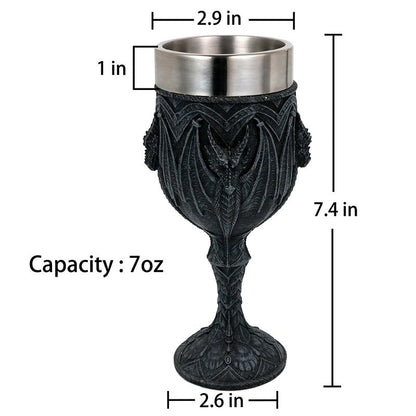 alikiki Medieval Black Dragon Wine Goblet - 7oz Dungeons and Dragons Game Gift of Throne Merchandise Stainless Steel Drinking Cup Dragon Collector Themed Party Decoration