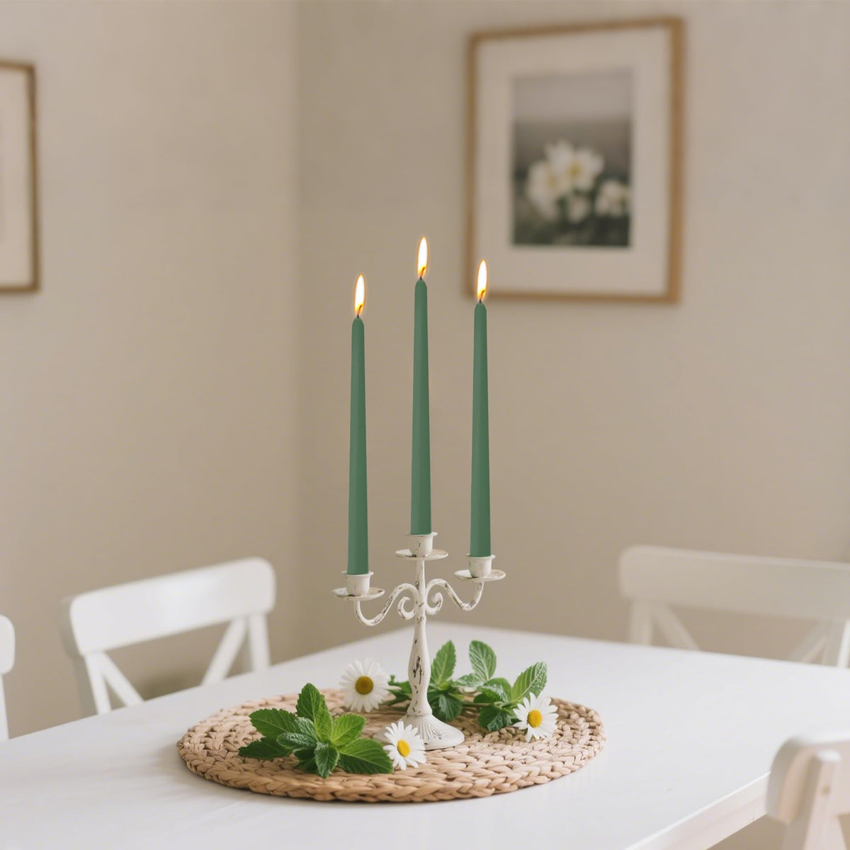 8 Pack 10 Inch Green Taper Candles for Christmas Candles for Home Decor Dinner Party Celebrations Wedding Shower