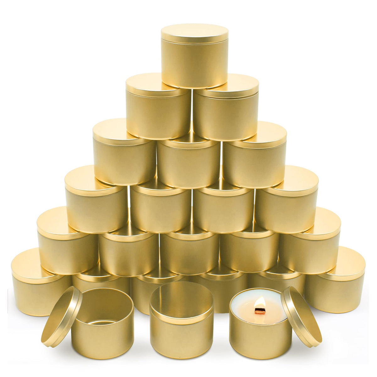 YJHSS 24-Pack 8oz Candle Tins with Lids, Metal Candle Jars for Candle Making, Empty Containers Vessels Bulk for Small Business & Beginners DIY Storage -Gold
