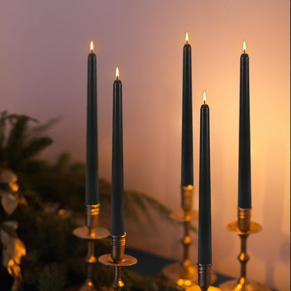 12Pack 10inch Black Taper Candle-Unscented and Smokeless-8hours Long Burning time,Dripless,Ideal for Halloween Taper Candles, Weddings, Dinner,Parties