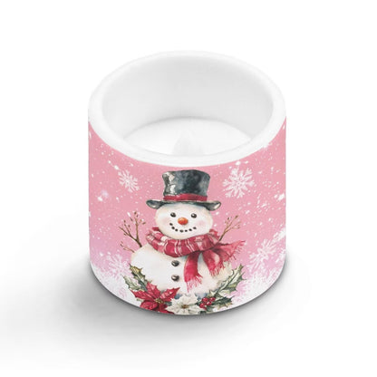 Merkmak Christmas Flameless Candles with 18-Key Remote Battery Operated Candles with Timer Snowman Poinsettia Flickering LED Elictric Pillar Tealights for Party Banquet
