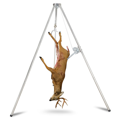 Smarkey Deer Game Hoist Tripod Deer Hanger Stainless Steel Rack Stand for Hunting Processing Cleaning Hide Skinning with 500lb Capacity Gambrel and Manual Winch - Heavy Duty
