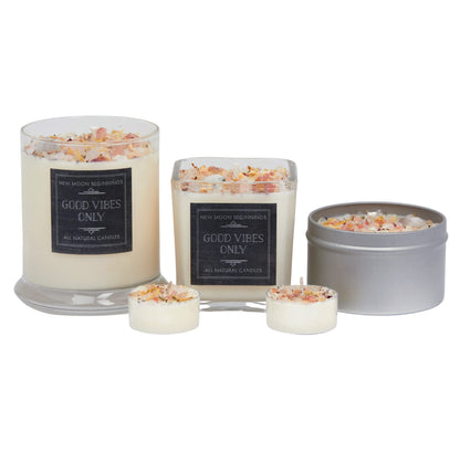Good Vibes Only Candle by New Moon Beginnings - Negative Energy Cleansing - Soy Aromatherapy Candle - Handmade with Crystals & Herbs (21oz Round Glass)