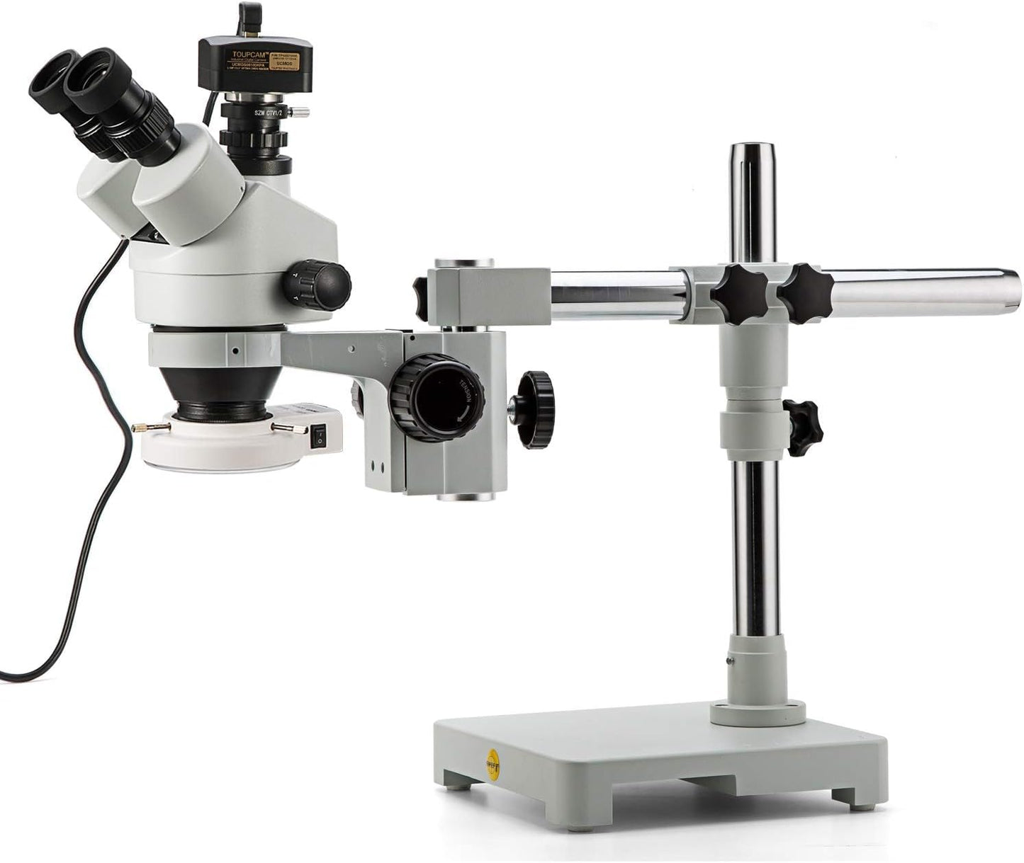 SWIFT S7 7X-45X Trinocular Stereo Microscope with Wide-Field 10X Eyepieces,0.7X-4.5X Zoom Objective Lens, Single-Arm Boom Stand, and 56-Bulb LED Ring Light