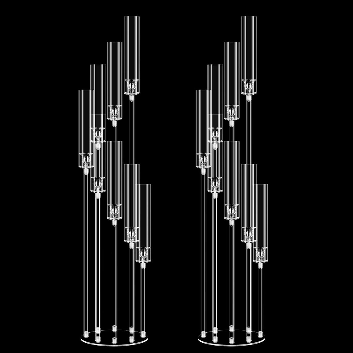 2 Set of 8 Arms Acrylic Candelabra Centerpieces for Wedding Table Decorations,49.2'' Tall Clear Candlesticks Holder with Acrylic Shade for Candlelight Dinner Party Fireplace Gift,Fits LED Candles
