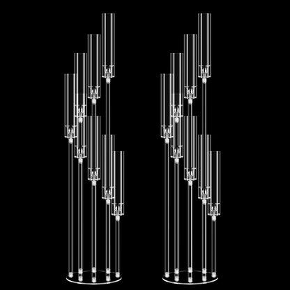 2 Set of 8 Arms Acrylic Candelabra Centerpieces for Wedding Table Decorations,49.2'' Tall Clear Candlesticks Holder with Acrylic Shade for Candlelight Dinner Party Fireplace Gift,Fits LED Candles