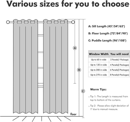 MIULEE Blackout Linen Curtains - Thermal Insulated Grommet Drapes for Bedroom & Living Room | Glacier Gray, 52 x 63 Inch (2 Panels)