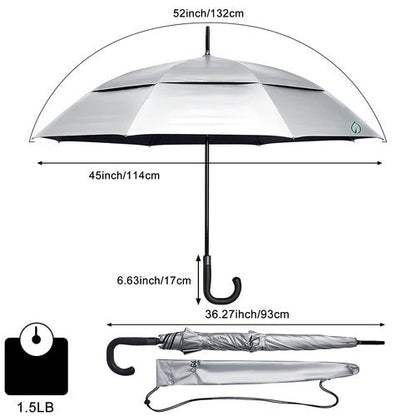 G4Free UPF 50+ 52 Inch UV Protection Umbrella, Automatic Open Hook Handle J Stick Golf Umbrellas for Rain, Sun & Wind Protection(Silver/Black)