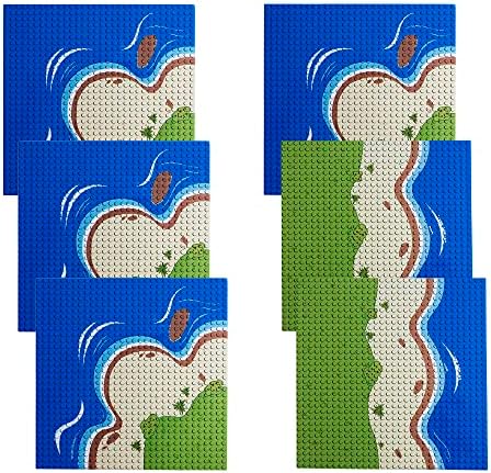 Apostrophe Games Island Building Blocks Base Plates Compatible with All Major Brands - 6 Pack of Beach Plates - 4 Corners &amp 2 Straight
