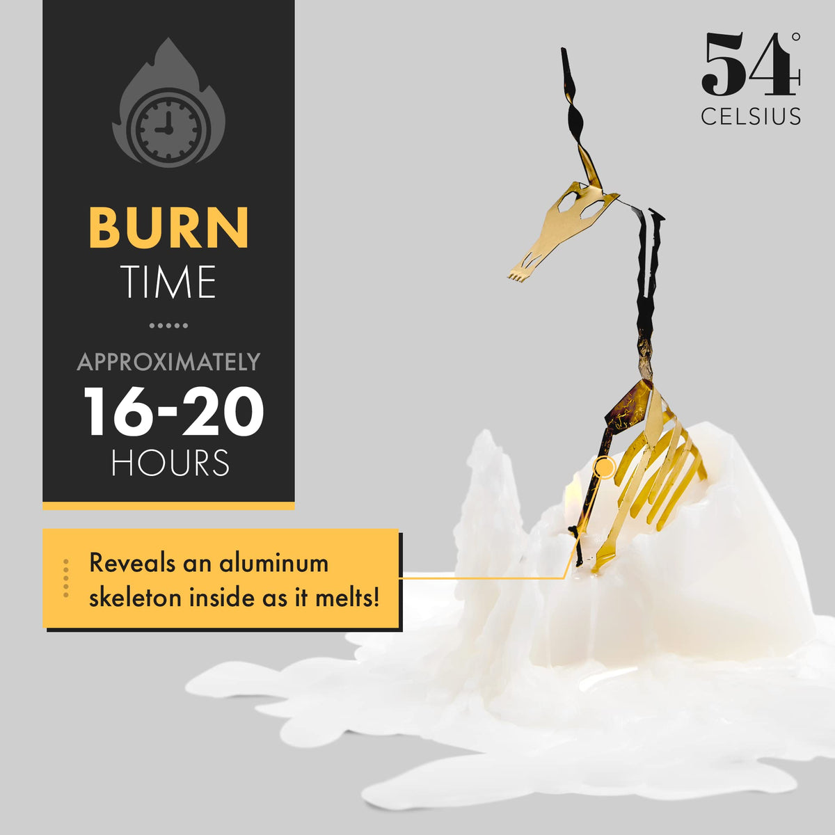 PyroPet Einar Unicorn Candle (White, Scented) - Metallic Skeleton | Halloween Decor | Gift for Unicorn Fans | 16-Hr Burn | 5.1x2.6x8 in