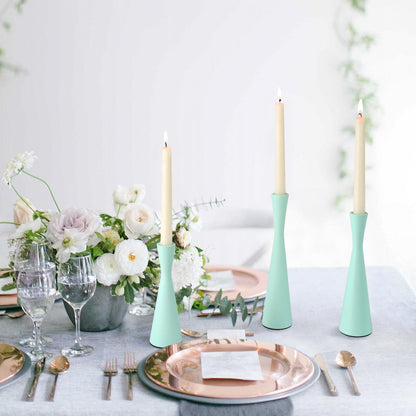 Vixdonos Taper Candle Holders Metal Candlestick Holders Set of 3 Table Mantel Decorative Candle Stand for Dinning,Party，Wedding,Home Decor(Light Green)