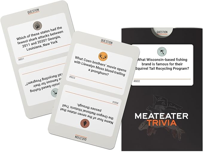 MeatEater Trivia Board Game - Hunting Fishing &amp Outdoor Knowledge Quiz Game with 800 Questions Great for Family Game Night Barbeques &amp Parties
