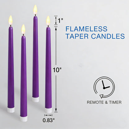 Ni-JASW Purple Flameless Taper Candles with Remote, Flickering Battery LED Candlesticks Home Decor Set of 12