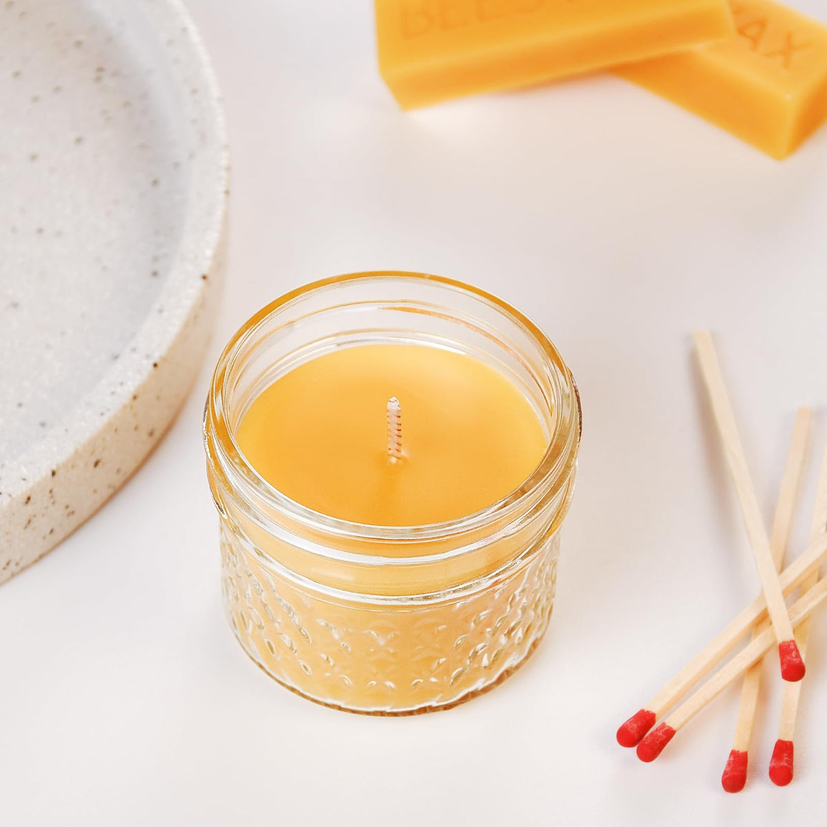 AGLARY 3PCS Beeswax Candle in Glass, 3oz,Over 21H Burn Time, Elegant and Natural Home Lighting,Unscented Beeswax-Raw