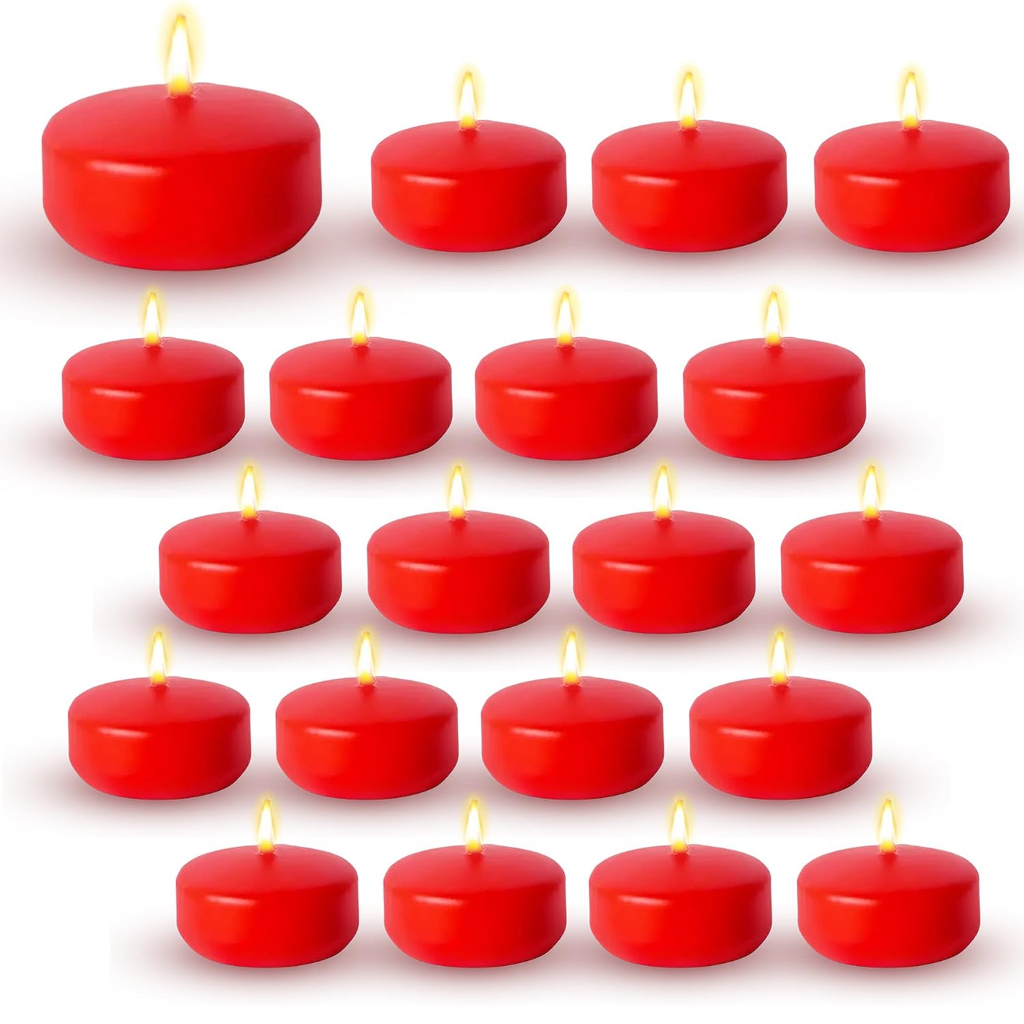 Axiom Red Floating Candles for Centerpieces - Floating Candle 2 inch Hand-Rolled Paraffin, Cotton Wicks, 4-Hour Clean Burn (Red (Unscented), 24 Count)