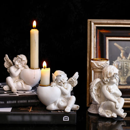 Candlestick Holders Retro Little Angel Candle Holder Made of Old Resin Candle Holder Decoration Garden Courtyard Wedding Set Shooting Props Candle Holders (Size : A)
