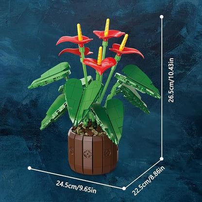 39120 Red Anthuriums Building Blocks Flower Set 732 Pieces of Floral and Plant Series Block Sets Adult Creative Enthusiast Model Gifts and Unique Collectibles Can be Used for Room Decoration