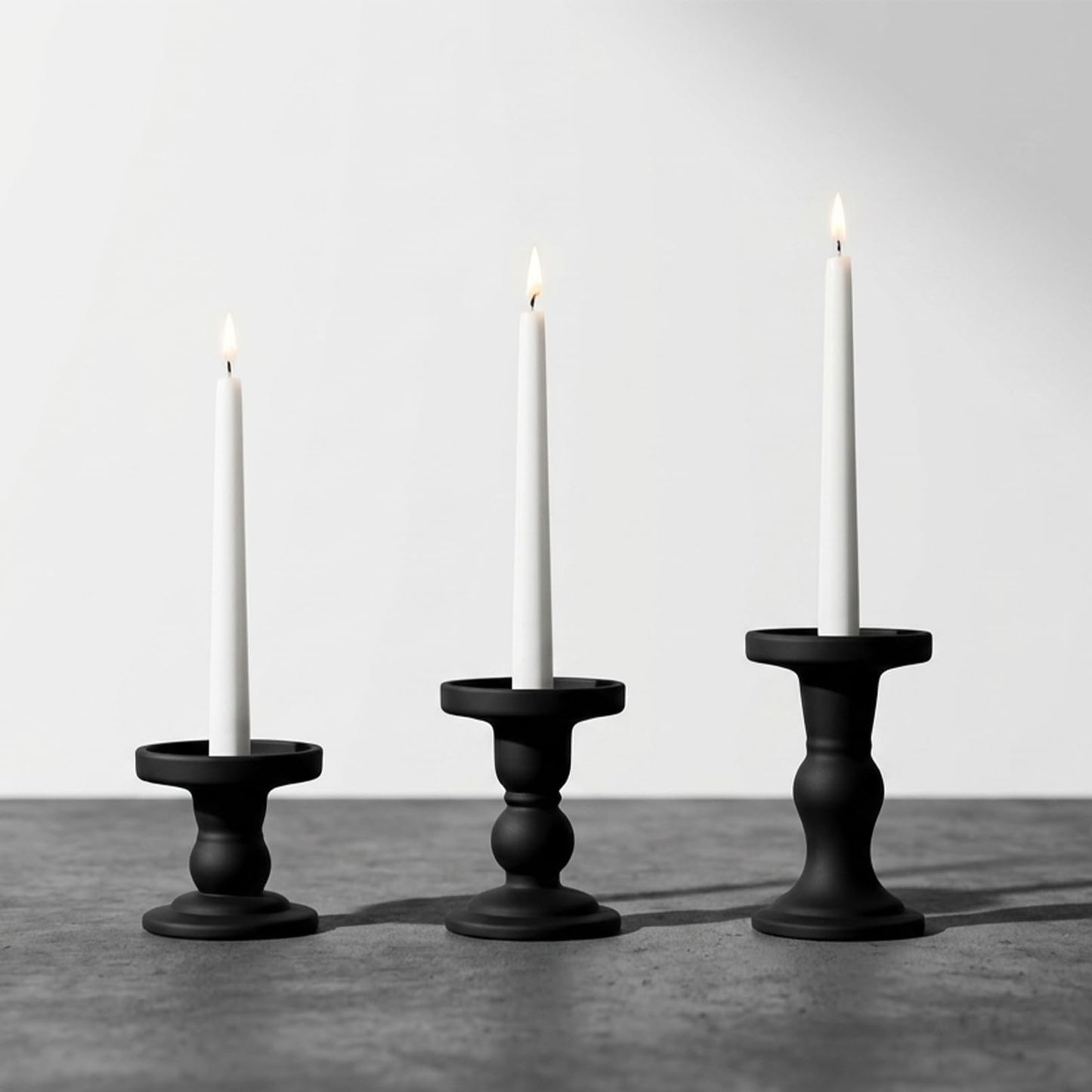 DreamsEden 3-Piece Matte Black Glass Candle Holders Set - Modern Opaque Candle Sticks for Taper, Pillar, Tea Light Candles, Sleek Table Centerpiece Decor for Wedding, Dining Room, Party
