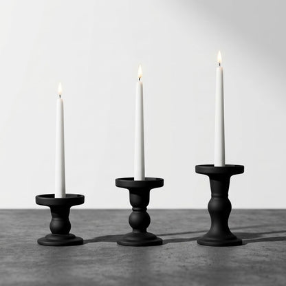 DreamsEden 3-Piece Matte Black Glass Candle Holders Set - Modern Opaque Candle Sticks for Taper, Pillar, Tea Light Candles, Sleek Table Centerpiece Decor for Wedding, Dining Room, Party