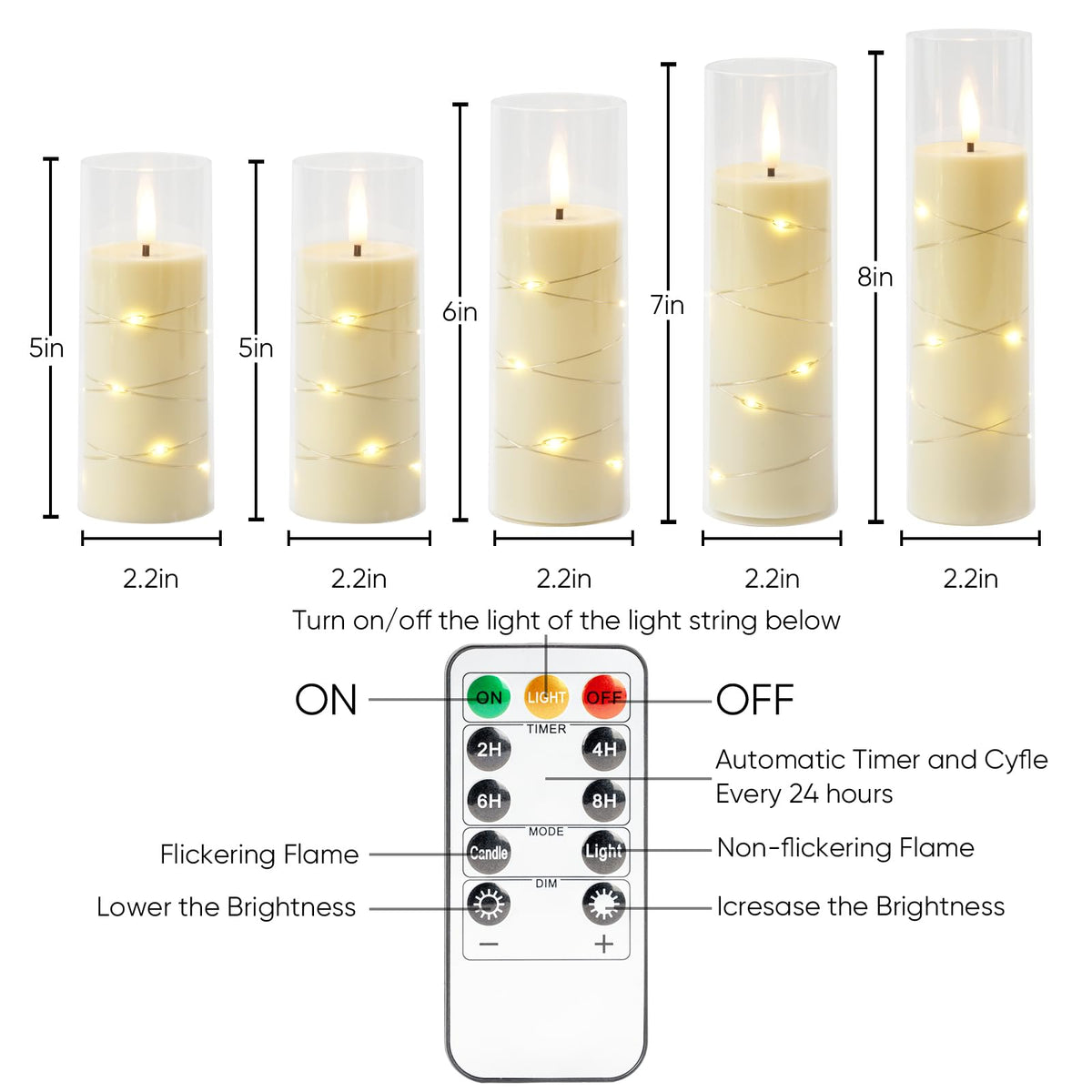 Homemory Ivory Flameless LED Candles with Remote Control & Timer, Battery Operated Star Lights, Fake Candles, Star Lights Set of 5 for Wedding Decor