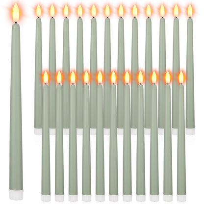 Macarrie 24 Packs Flameless Taper Candles Battery Operated Fake 11 Inch Long Candlelight LED Flameless Candlesticks Flickering Tapered for Spring Summer Wedding(Light Green)