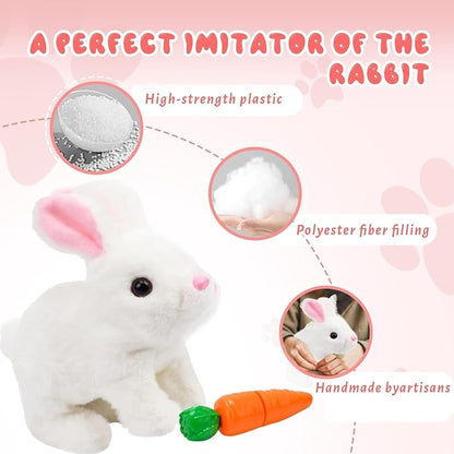 Realistic Bunny Toy - Interactive Plush Rabbit with Sounds and Movements Animated Walking Wiggle Ears Twitch Nose - Easter Gift for Kids (Brown+White)