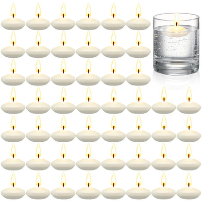 50 Pieces 1.5 Inch Unscented Floating Candles for Centerpieces Votive Floating Candles for Wedding Party Pool Spa Bathtub Dinner(White)