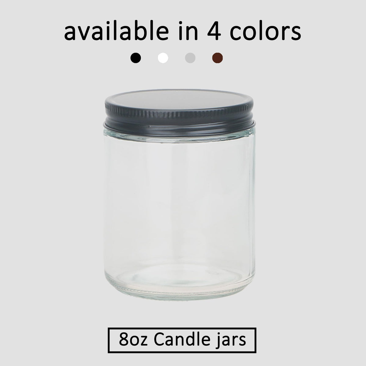 MILIVIXAY 12 Pack 8 OZ Thick Glass Clear Candle Jars with All Black Metal Lids-Bulk Empty Candle Jars for Making Candles-Canning Jar for Spice, Liquid, Sample- Dishwasher Safe.