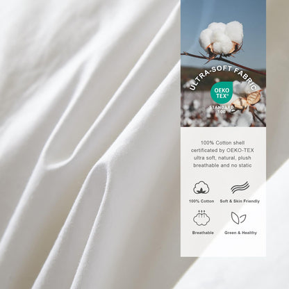 Royoliving Luxurious Down Duvet Insert Feather Queen Size All Season White 100% Organic Cotton Cover Full Szie Down with Corner Tabs (90x90, 50 oz)