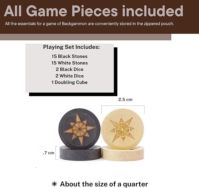 Sondergut Roll-up Portable Suede Deluxe Backgammon Game Set- Elegant Design Engraved Wood Stones Pop-Up Playing Field - Ideal for RV Travel Cruise Airplane Camping Backpacking Road Trips Etc.
