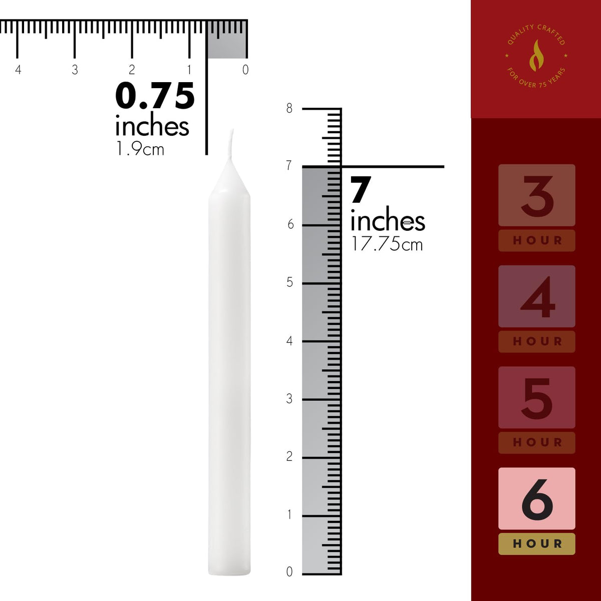 Lerner White Household Candlesticks, Pack of 50 | 6-Hour Burning Time | 7 Inch Tall Dinner Candles | 100% Dripless | Shabbat Candles | Candlesticks for Holidays, Churches, Décor, Emergencies