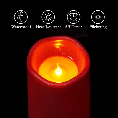 Homemory 4"x10" Burgundy Flameless Candles, Red Candles, Outdoor Waterproof Flameless Candles with Remote and Timers, Battery Operated LED Pillar Candles, Christmas Decor, Won't Melt Plastic, Set of 2