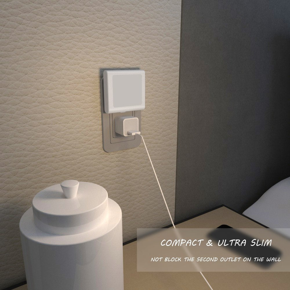 MAZ-TEK Plug-in Led Night Light with Auto Dusk to Dawn Sensor,Adjustable Brightness Warm White Lights for Hallway,Bedroom, Kids Room, Kitchen, Stairway, 2 Pack