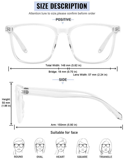TEAPLMTT Blue Light Blocking Glasses Oversized Square Computer Glasses Anti Blue Light for Women Men(Clear)