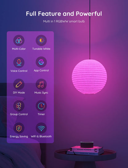 Govee Smart Light Bulbs, WiFi & Bluetooth Color Changing Light Bulbs, Music Sync, 16 Million DIY Colors RGBWW Color Lights Bulb, Work with Alexa, Google Assistant Home App, 800 Lumen, 2 Pack