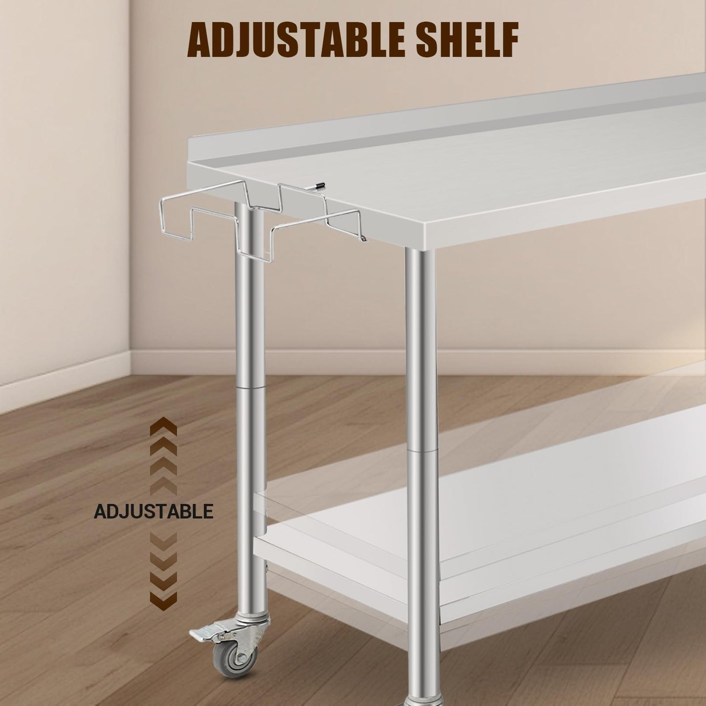 ExploreHorizon 60"x24"x35" NSF Stainless Steel Work Table, Heavy Duty Prep Table with Adjustable Undershelf, Commercial Metal Table for Kitchen, Restaurant, Home, Hotel, Workstation