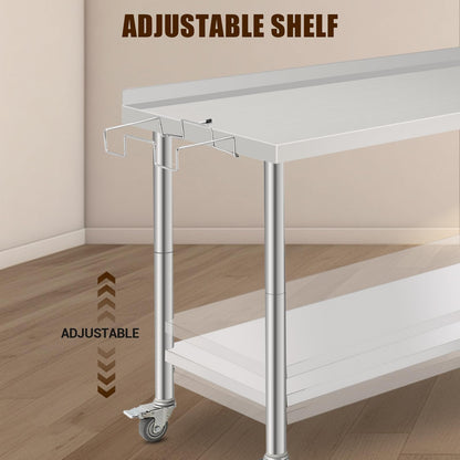 ExploreHorizon 60"x24"x35" NSF Stainless Steel Work Table, Heavy Duty Prep Table with Adjustable Undershelf, Commercial Metal Table for Kitchen, Restaurant, Home, Hotel, Workstation