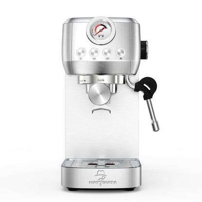 MAttinata CM1663 Espresso Machine, 20 Bar Compact Coffee Maker with Milk Frother Steam Wand for Cappuccino, Latte, Professional Pressure Gauge & 49oz Removable Water Tank for Home，Stainless Steel