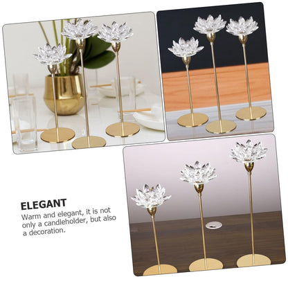 HOOTNEE Modern Metal Crystal Lotus Candle Holder Small Decorative Wedding Candlestick for Dining Room Romantic Home Décor