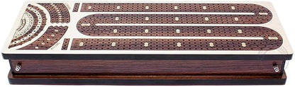House of Cribbage - Continuous Cribbage Board/Box Inlaid in Maple/Rosewood : 4 Track - Side Drawers with Score Marking Fields for Skunks Corners and Won Games